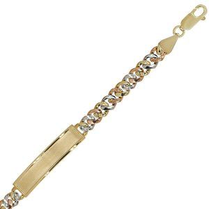 Cuban Links Frame ID Lady Bracelet 6mm Tricolor Gold 14k